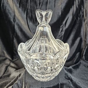 Rare VTG USA 5th Avenue 24% Lead Crystal Butterflies Candy Dish w Lid Cherish